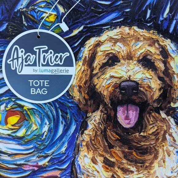 Tote Bag Golden Doodle Night By Aja Trier Poly Poplin Multicolor NWT - Picture 9 of 9